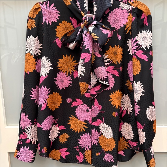 SP Ann Taylor Colorful Pink, Orange, Black Blouse with Bow Detail - Picture 3 of 5